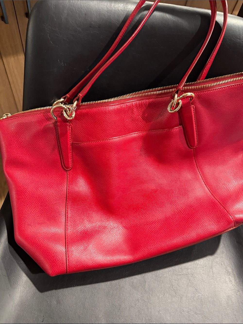 Coach Red Leather Tote with Gold Accents - Picture 5 of 12